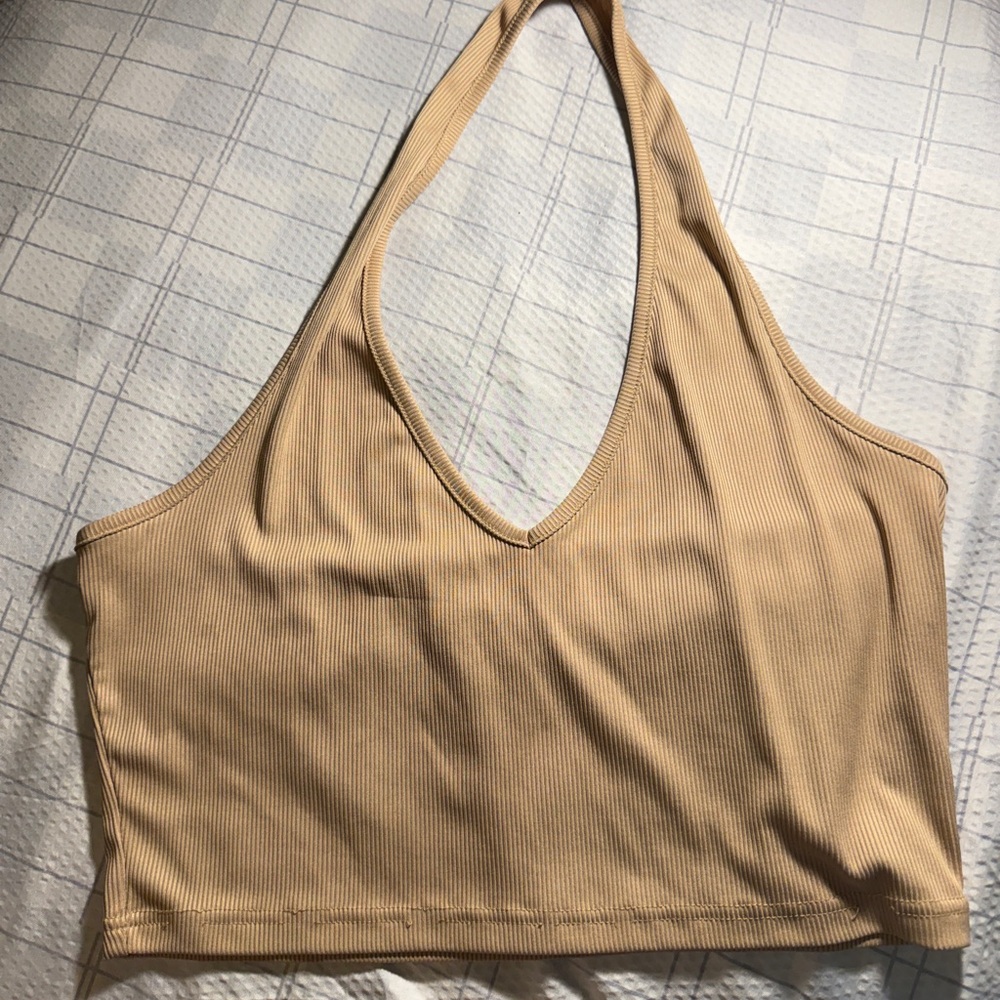 Tan Ribbed Halter Top